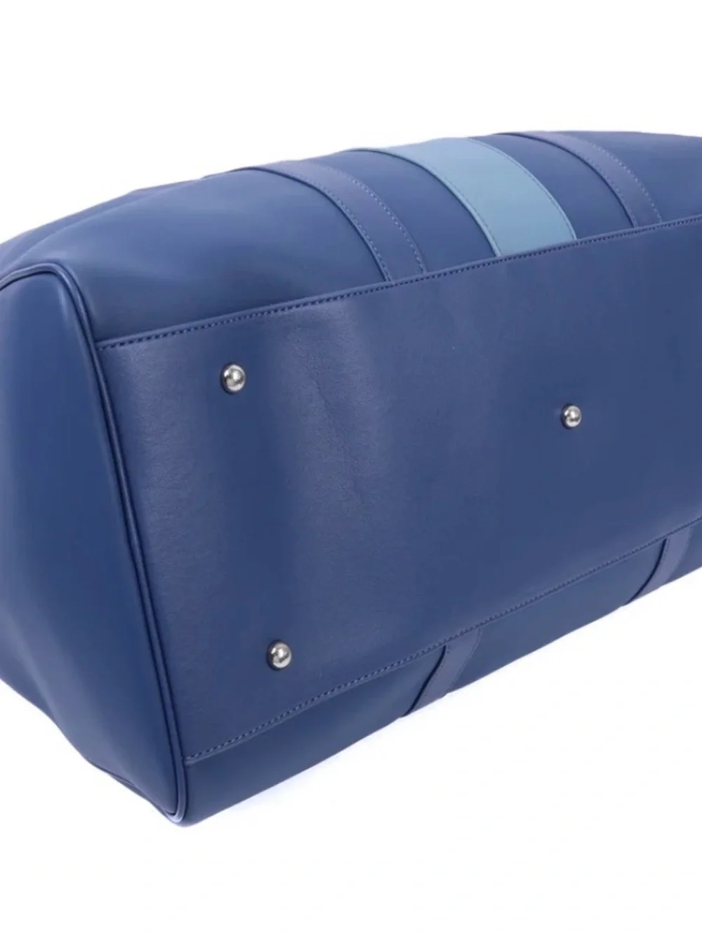 Rylor Blue Two-Tone Italian Leather Travel Duffle Bag
